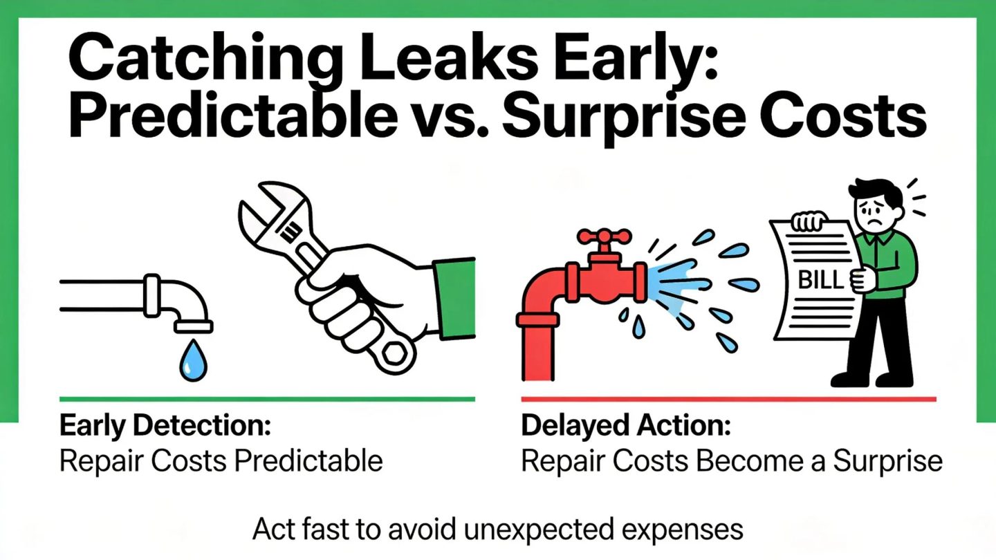 Catching a leak early helps keep repair costs predictable instead of turning into a surprise