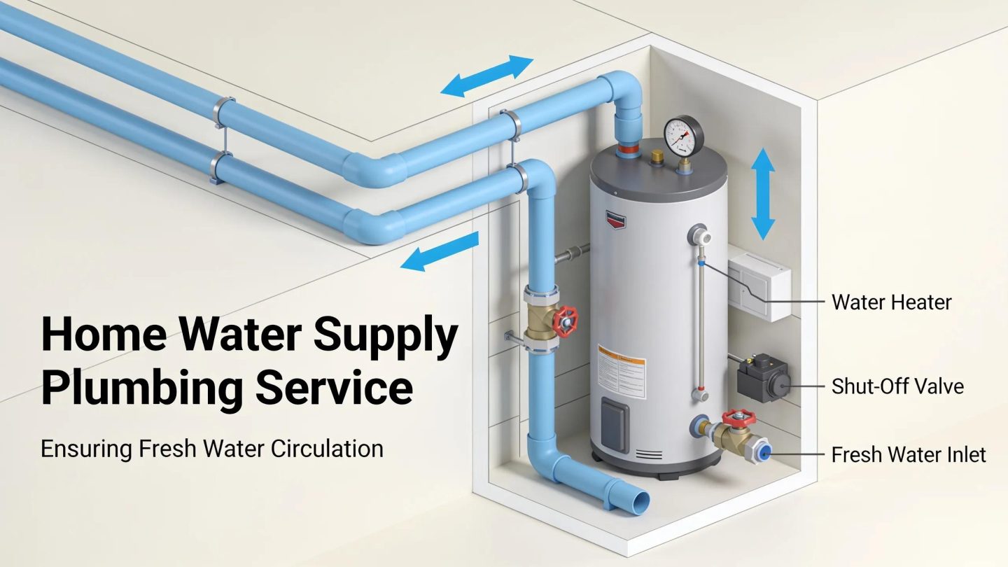 Plumbing service in a home covers the water supply side, keeping fresh water moving